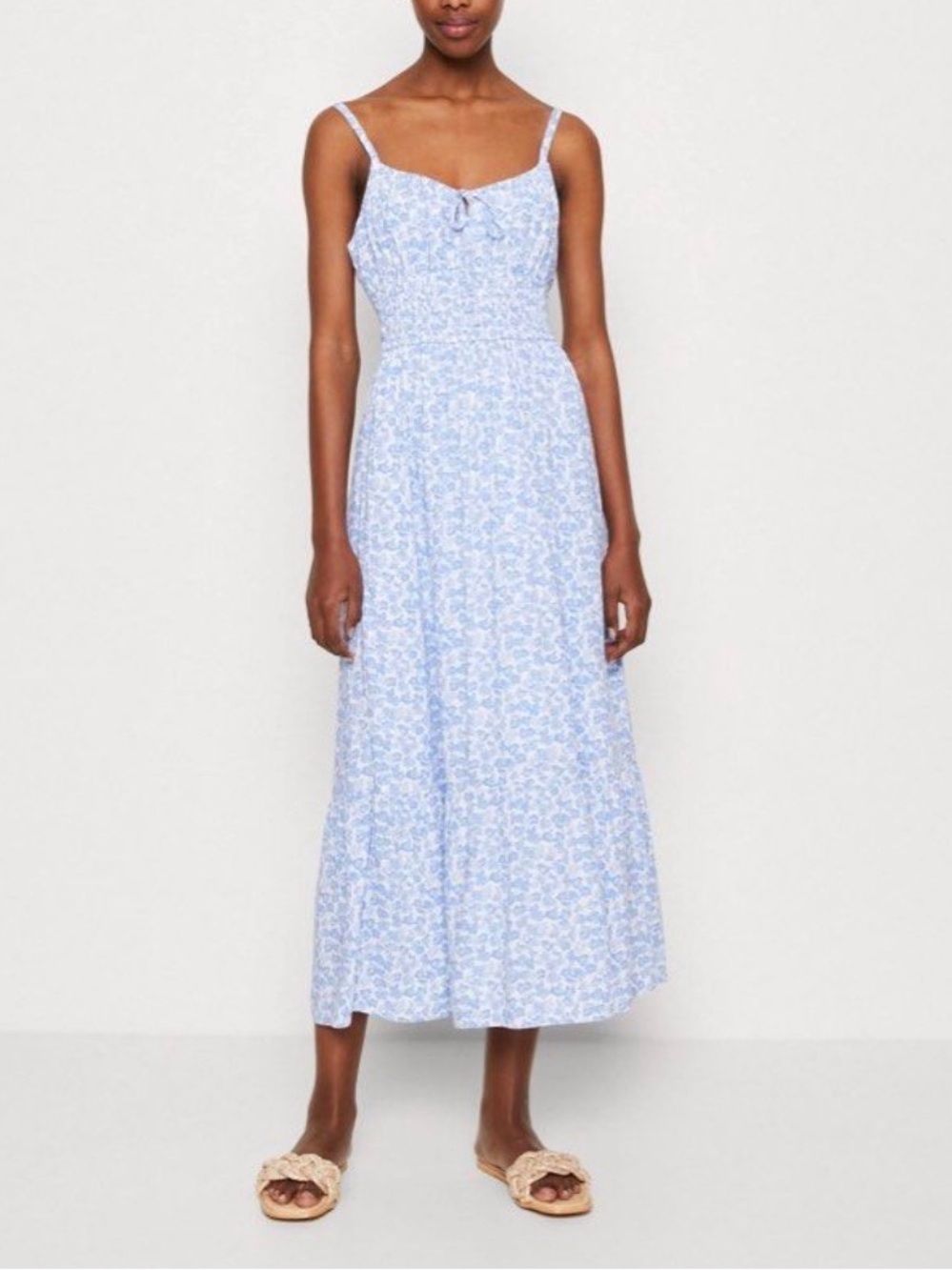 Hollister Sky Blue Floral Tie-Front Midi Dress Size M